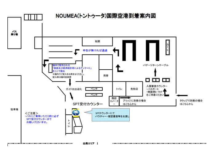 ※現地到着時、トントゥータ国際空港 SOUTH PACIFIC TOURSカウンターにて必要書類をお渡しの上、詳細をご案内致します。