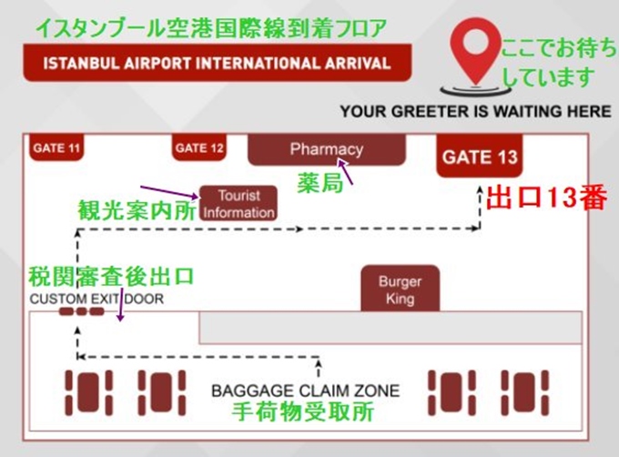 空港の13番出口から外に出ていただいたところでネームボードを持ったスタッフがお迎えします
