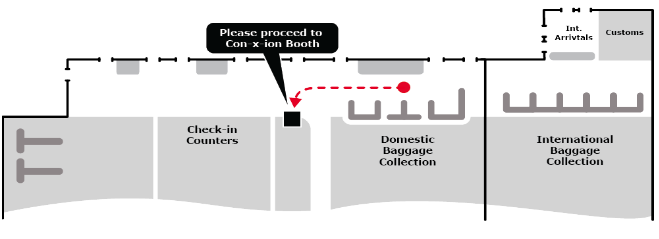 ゴールドコースト空港国内線到着出口 ｢Con-X-ion Booth｣