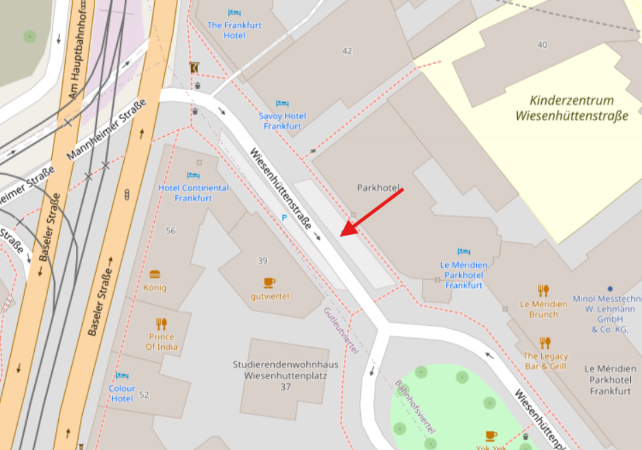 Wiesenhuettenplatz 38, 60329 Frankfurt am Main (Le Meridienホテル前の歩道）