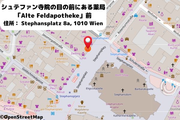シュテファン寺院の目の前にある薬局「Alte Feldapotheke」前