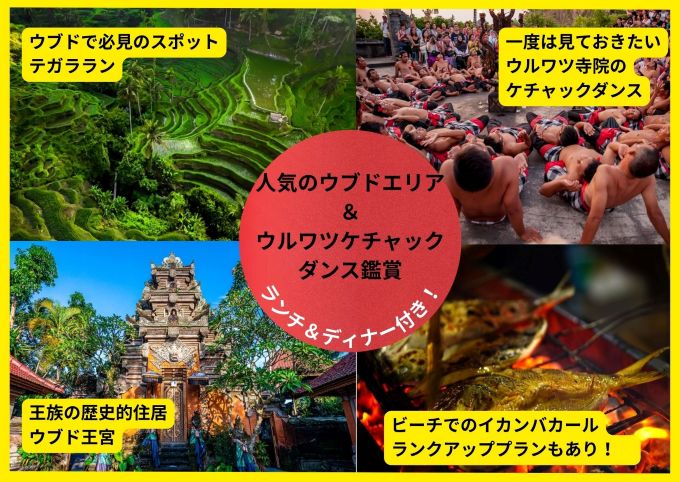コンビB：『ウブドde名所めぐり』X『ウルワツ寺院、ケチャックダンス＆ディナー』