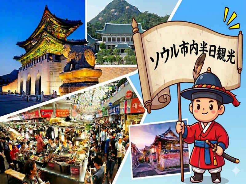 *満喫！ソウル市内半日観光 (景福宮、守門将交代儀式+青瓦台外観+北村韓屋村+仁寺洞+広蔵市場または明洞解散）【日本語ガイド案内】